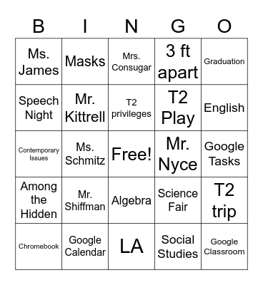 Welcome Back Bingo Card