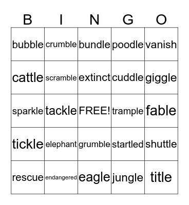 Syllables:Consonant + le & vocabulary Bingo Card