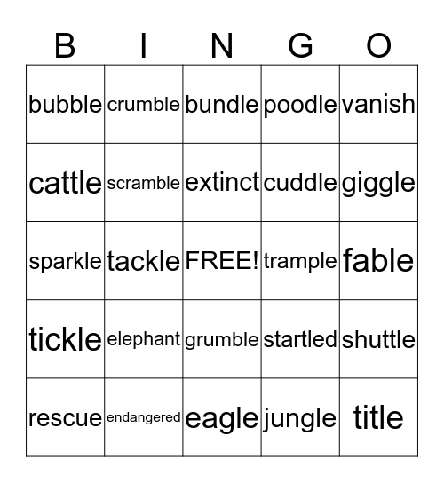 Syllables:Consonant + le & vocabulary Bingo Card