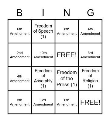 Bill of Rights Bingo Card
