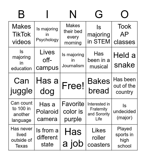 Get to know your class Bingo! Bingo Card