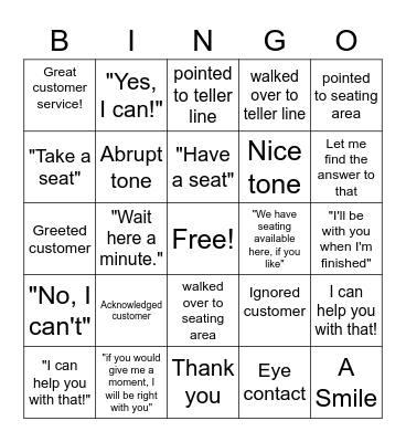 Customer Service BINGO Card