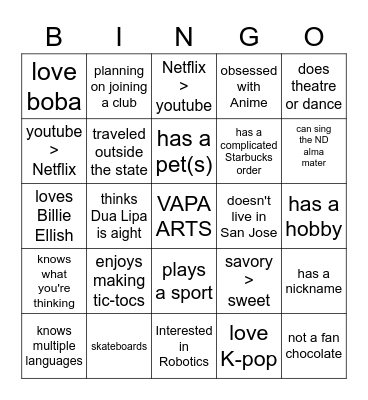 Hey Stranger! Bingo Card