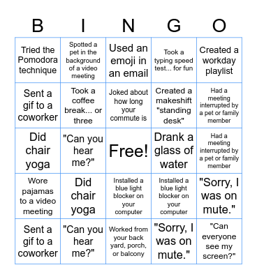 Title I Remote WOrk Bingo Card