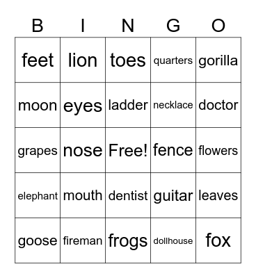 More Words Bingo Card