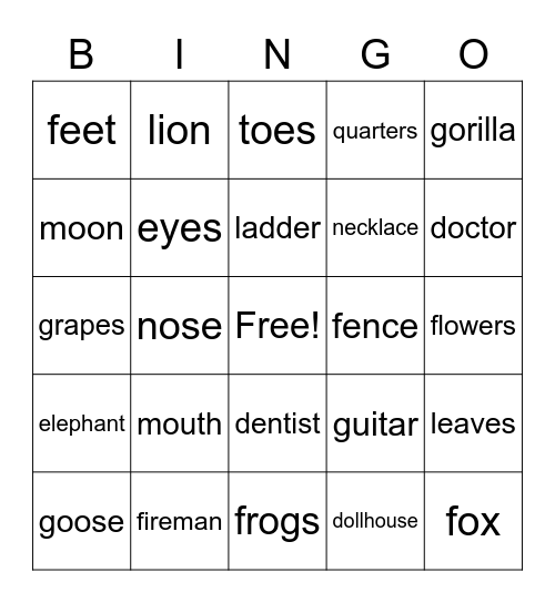 More Words Bingo Card