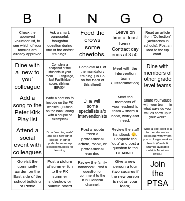 Eagle LEAP BINGO Card