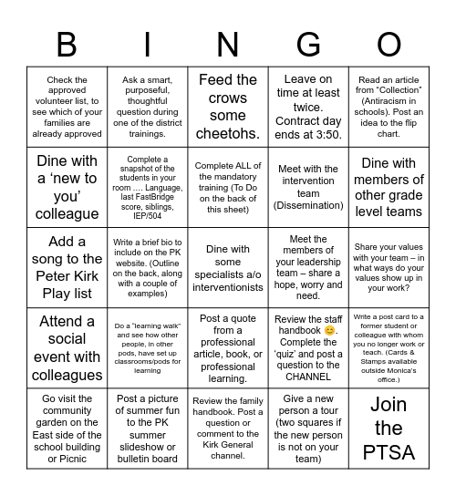 Eagle LEAP BINGO Card