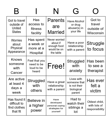 Get to know you Bingo Card