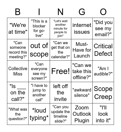 Conference Call Bingo Card