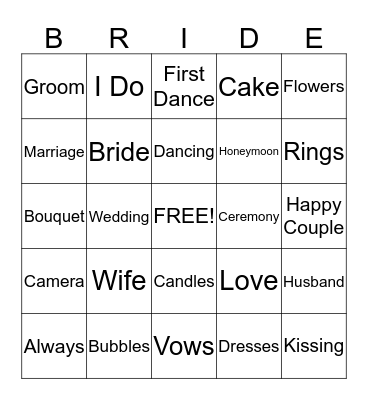 Bridal Bingo Card