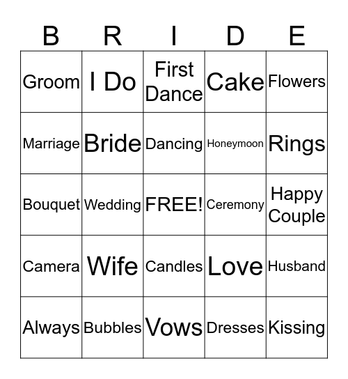 Bridal Bingo Card