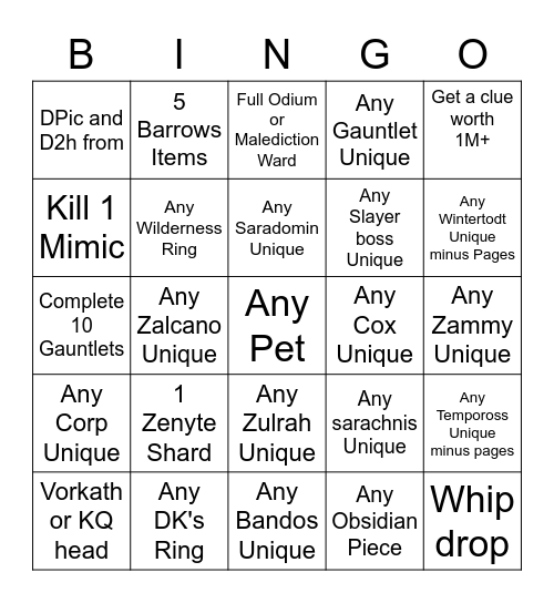 GARGOYLE OSRS Bingo Card