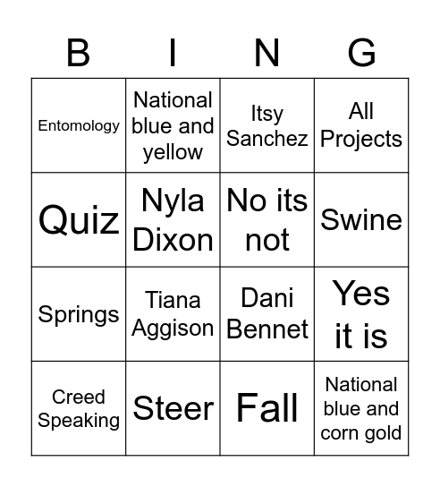 Your Interest Bingo Card