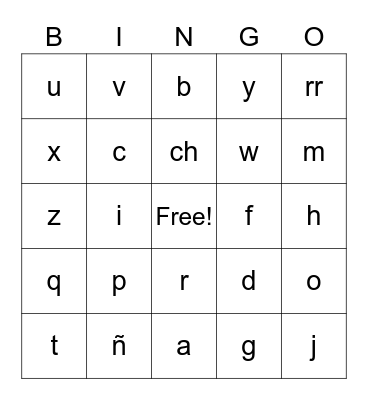Spanish Alphabet Bingo Card