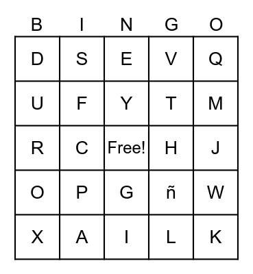 Spanish Alphabet Bingo Card