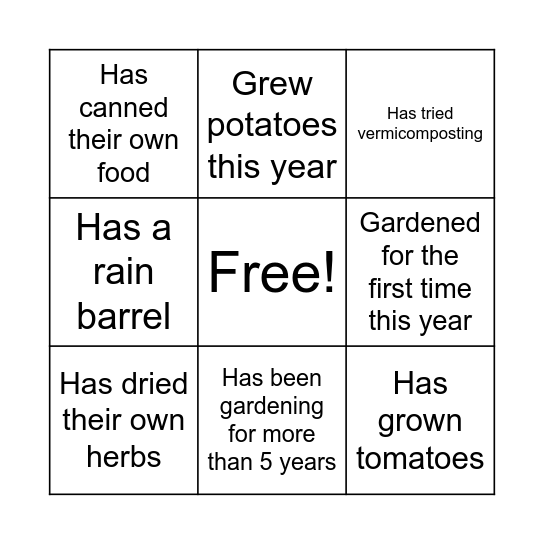 Gardening Bingo: Find someone who... Bingo Card