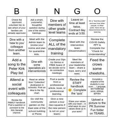 Kirk Staff EAGLE BINGO Card