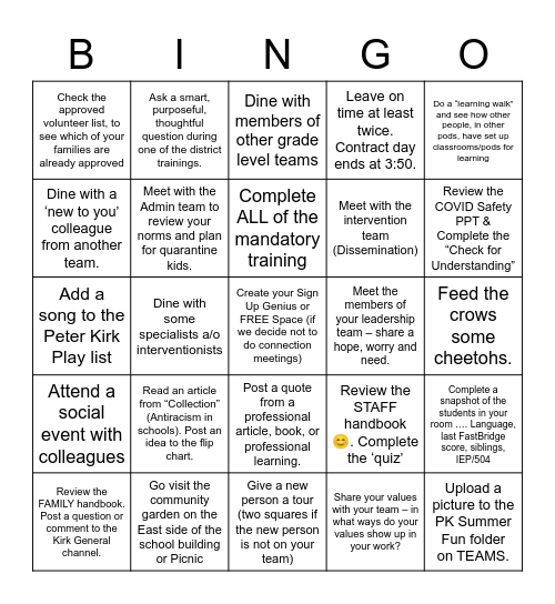 Kirk Staff EAGLE BINGO Card