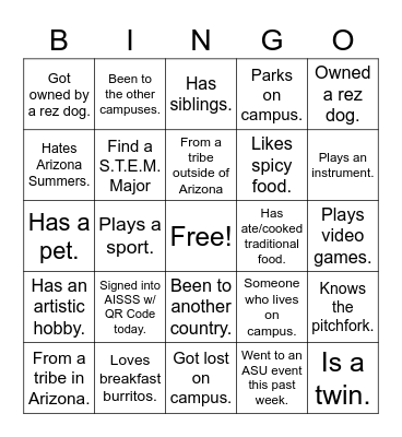 Fall Welcome Bingo Card