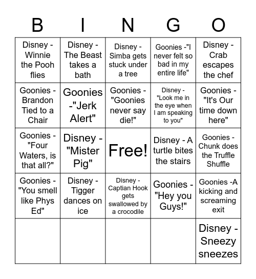 Movie Clip Bingo Card