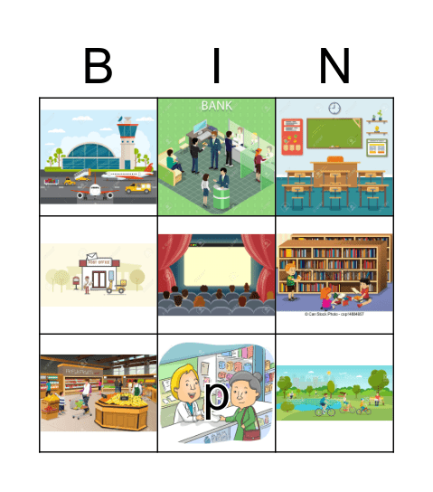 Places Around Town Bingo Card