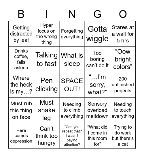 ADHD BINGO Card