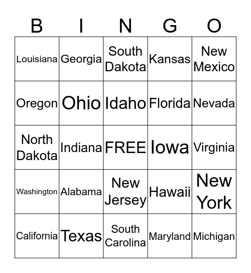 States Bingo Card