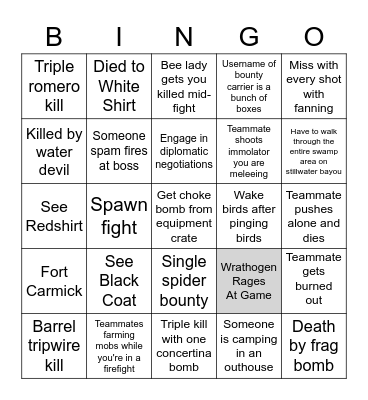 Hunt Showdown Bingo Card