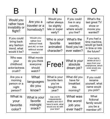 Ice Breaker Bingo Card