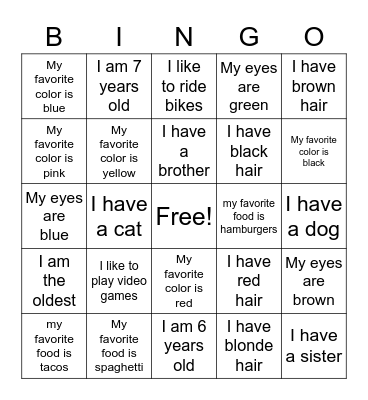 Who Am I Bingo Card