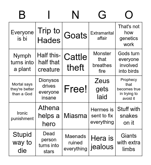 GREEK BINGO - TORTURE EDITION Bingo Card