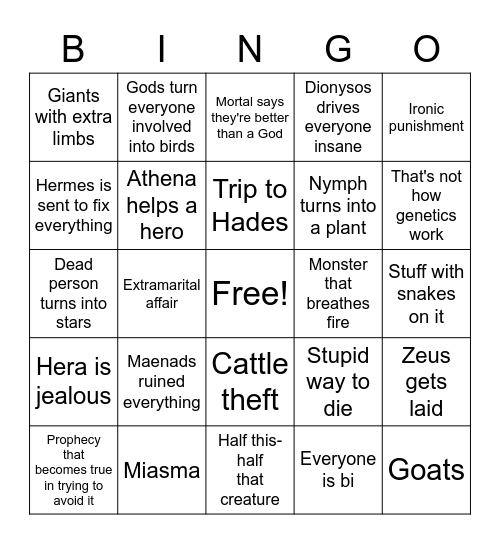 GREEK BINGO - TORTURE EDITION Bingo Card