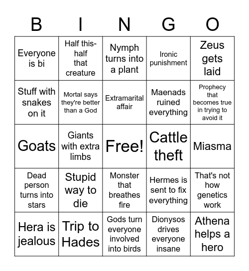 GREEK BINGO - TORTURE EDITION Bingo Card