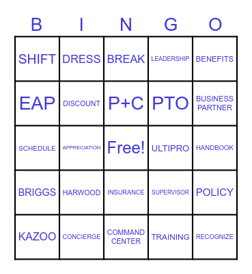 CONCIERGE TRAINING Bingo Card