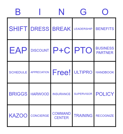 CONCIERGE TRAINING Bingo Card