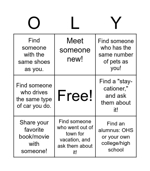 Staff Mixer OLY Bingo Card