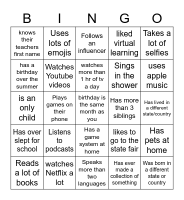 Find someone who... Bingo Card