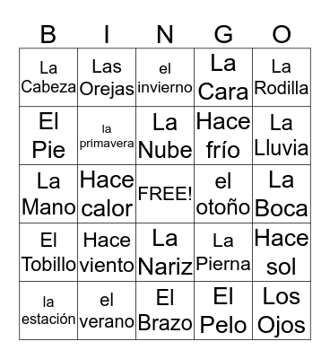 El Cuerpo/ El Tiempo Bingo Card
