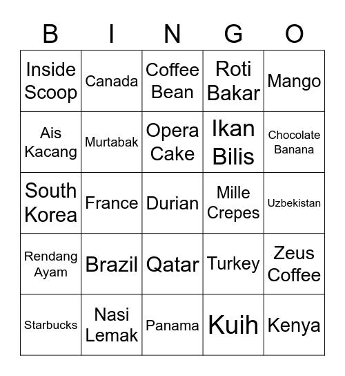 GA Bingo Card