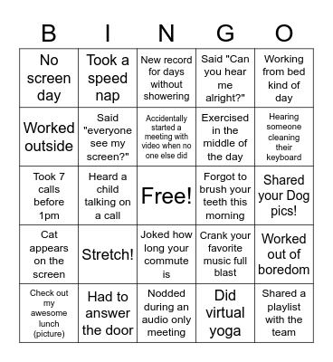 Remote Work Bingo Card