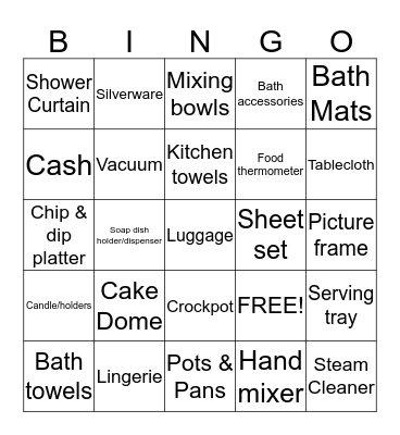 Bridal Shower Bingo Card