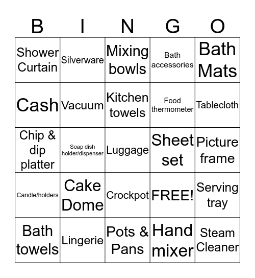 Bridal Shower Bingo Card