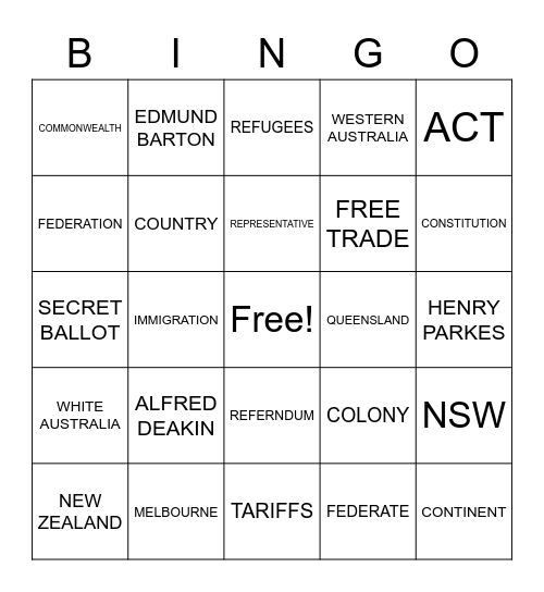 Federation Bingo Card