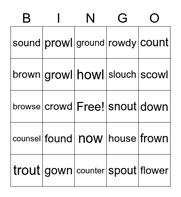 Macqlit Part F 34a - OU and OW Words Bingo Card