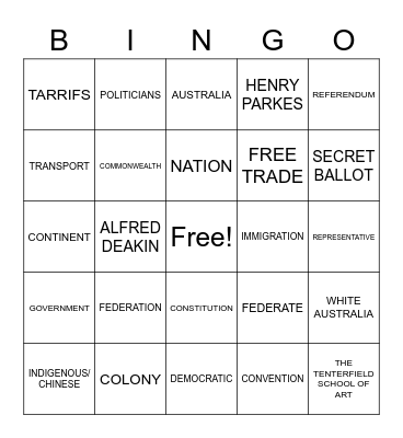 FEDERATION Bingo Card