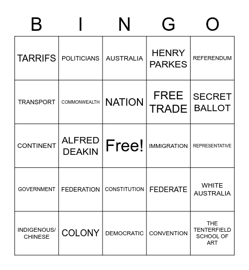 FEDERATION Bingo Card