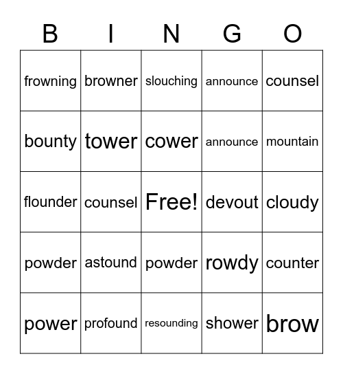 Macqlit 34 b OW /OU Bingo Card