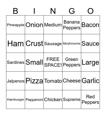 Pizza Bingo! Bingo Card