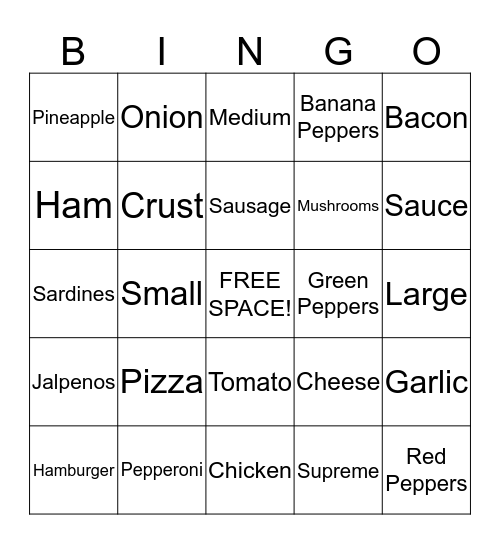 Pizza Bingo! Bingo Card